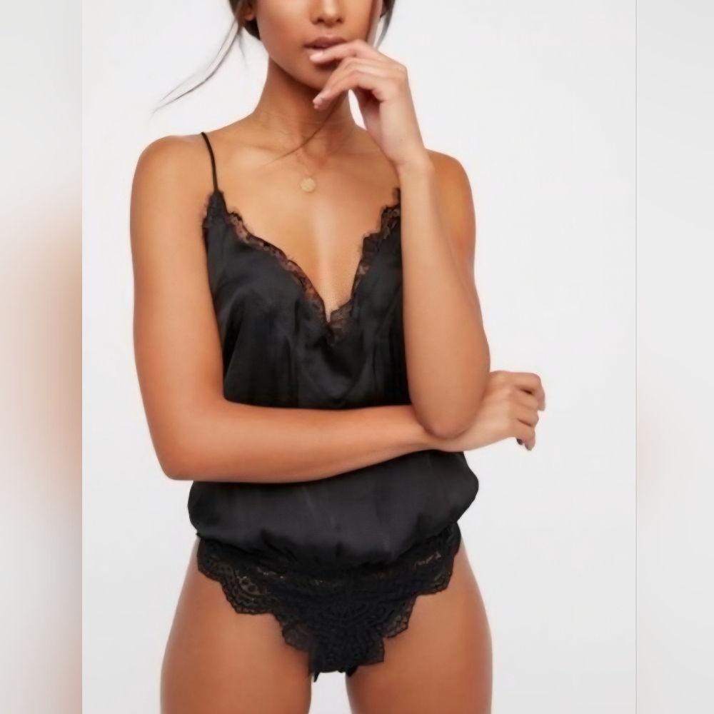 Free People Navy Lace Bodysuit